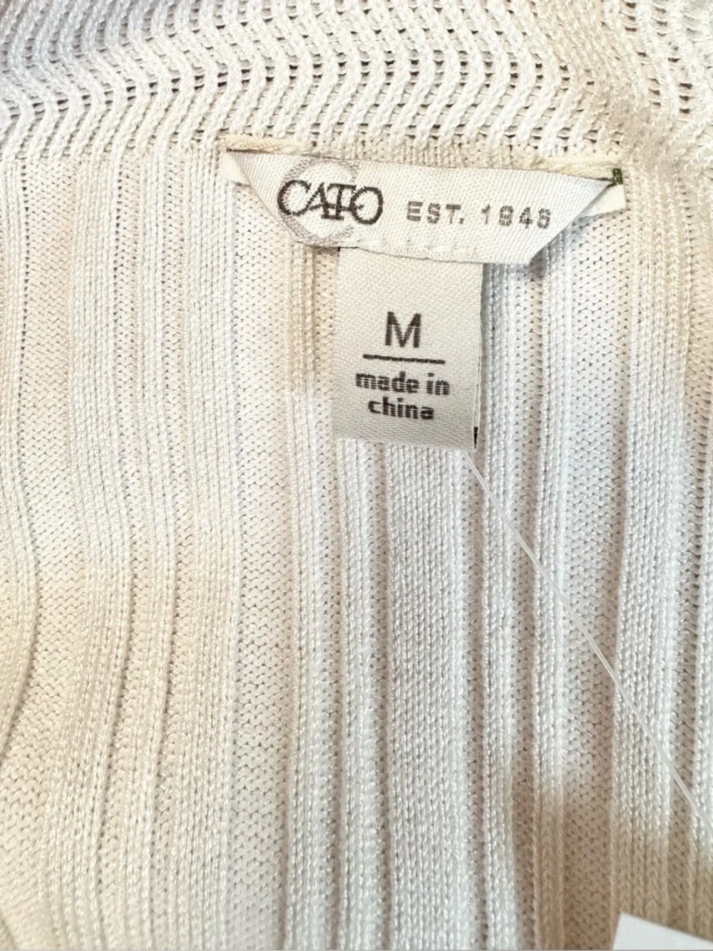 Cato Cream Ribbed Knit Dress Ruffle Strap Long Sleeve Fit & Flare NWT M - Picture 4 of 4